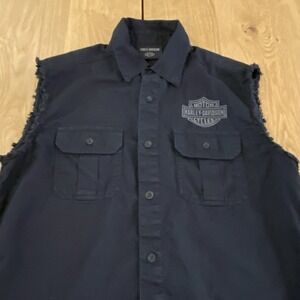 Harley-Davidson Sleeveless Button Up Shirt Men's M Black Cut Off Biker